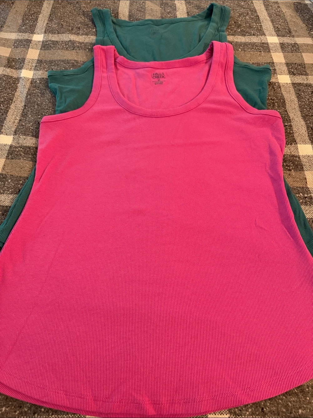 Falls Creek Two-Pack Ribbed Tank Tops in Hot Pink and Green